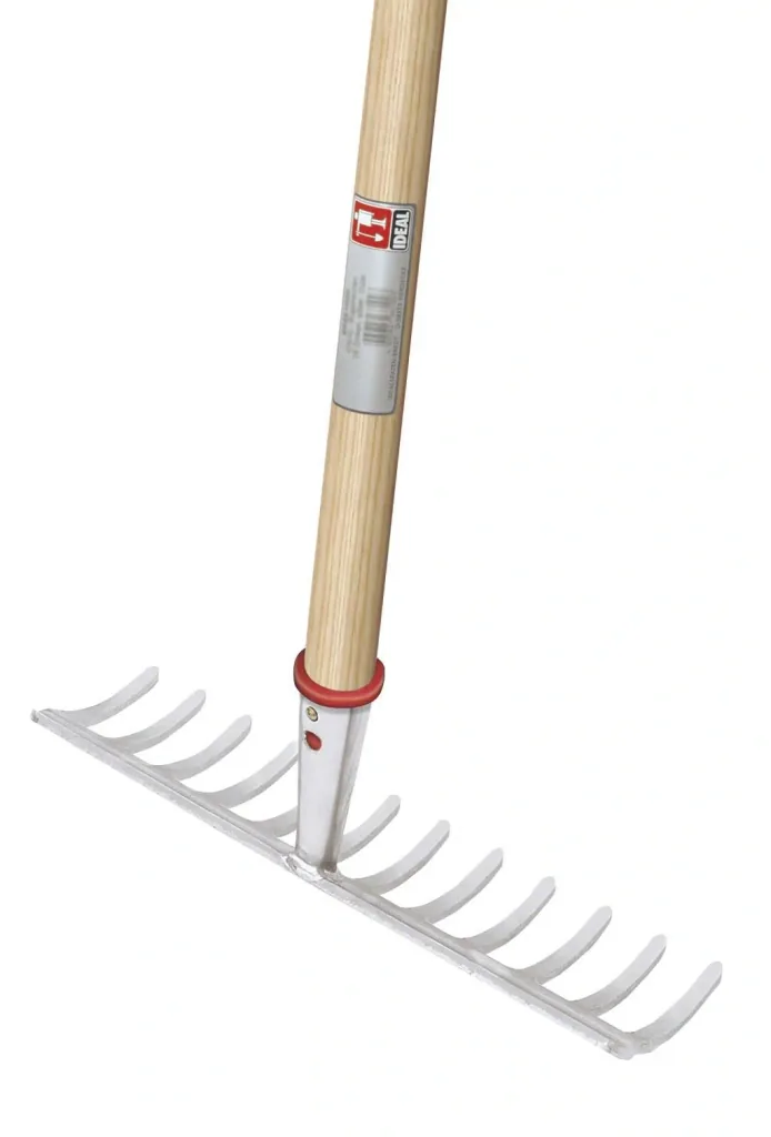 Garden rake, 14 steel tines, socket, width 372 mm, powder-coated, long handle 160 cm