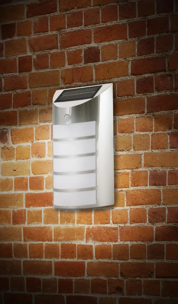 LED solar wall light made of stainless steel with motion detector
