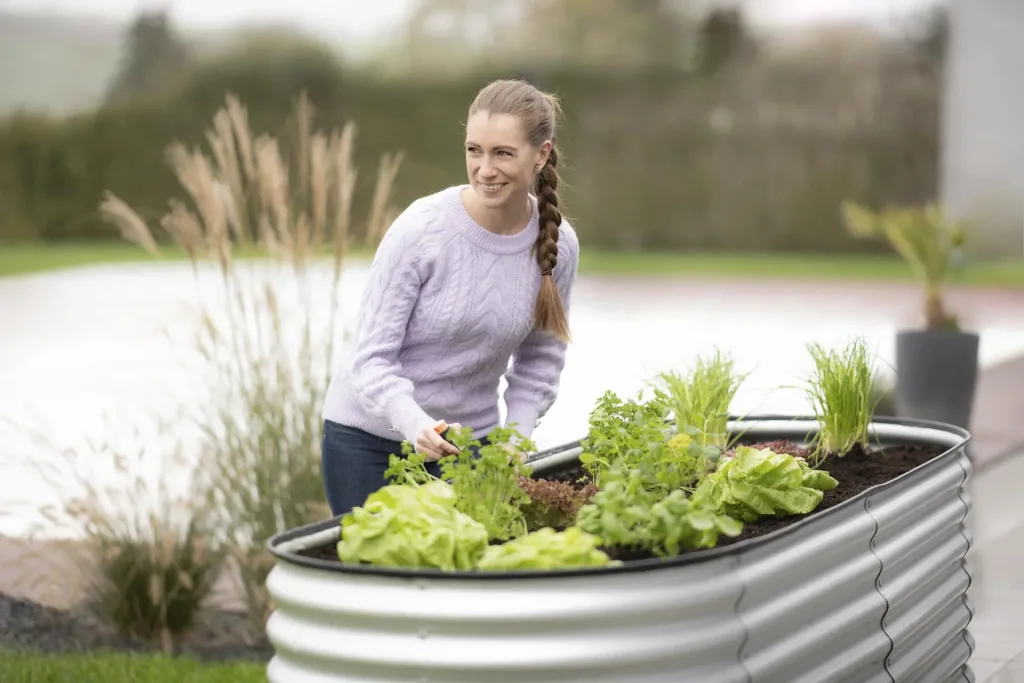 Verhoogde moestuinbak Grow Faster, 240×80×82 cm, zilver – metaal van gegalvaniseerd golfplaat