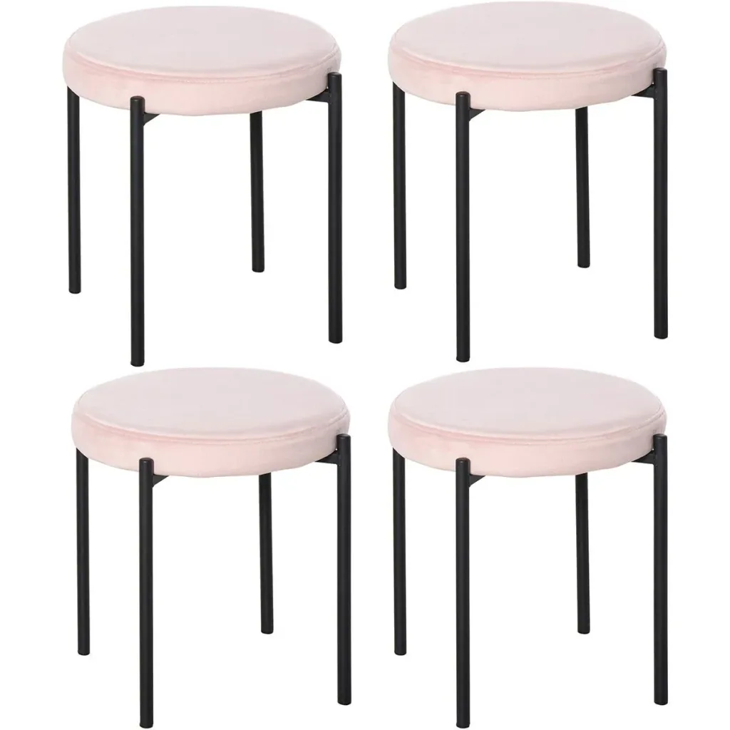 Stool 4-piece set with velvet cover gray
