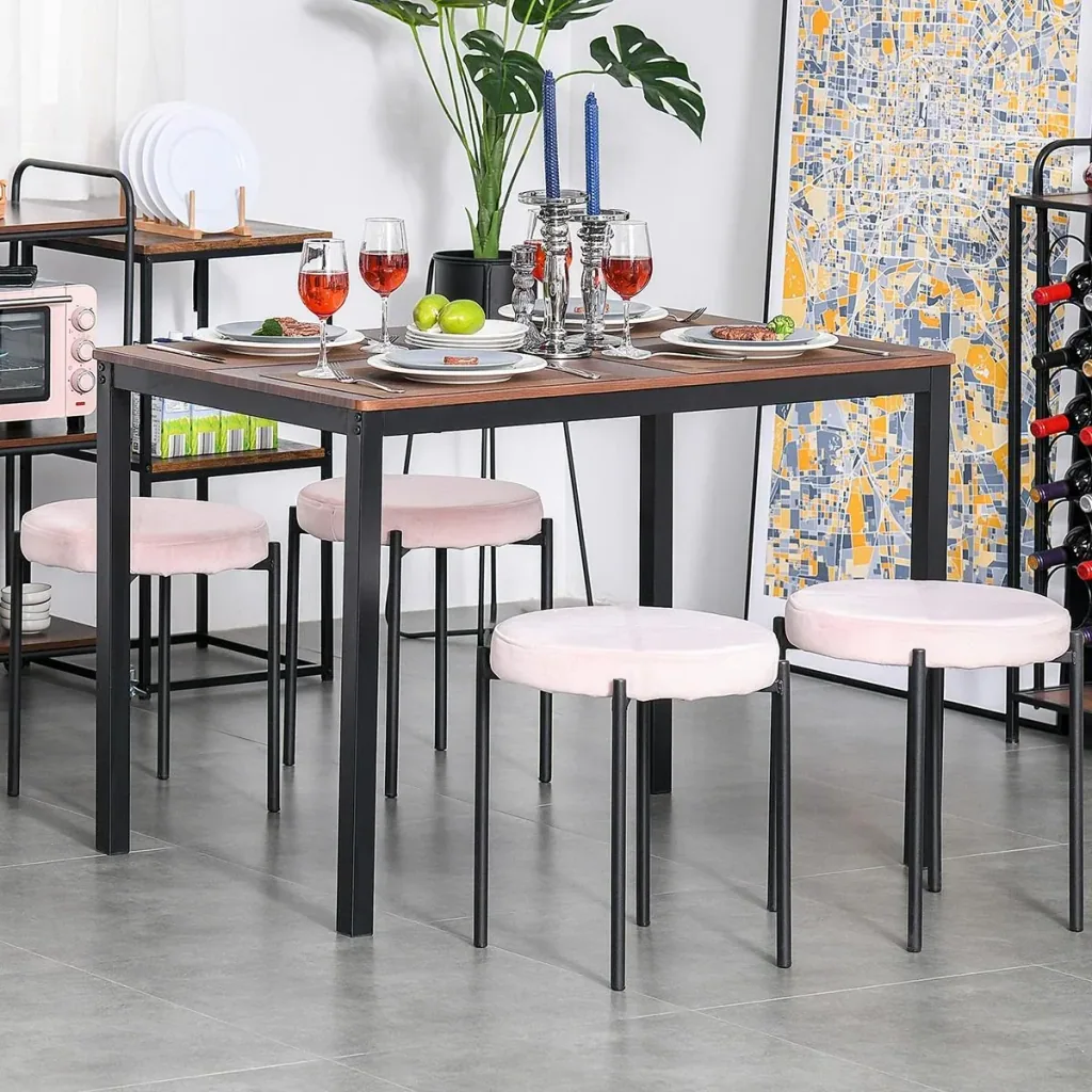 Stool 4-piece set with velvet cover gray