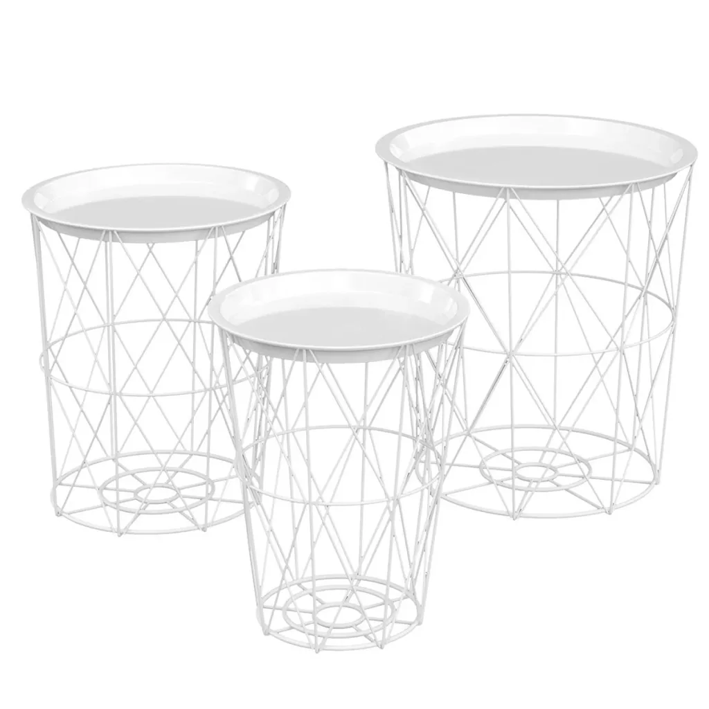 Set of 3 side tables with storage space, bedside table, decorative sofa table with removable lid, basket shelf, wicker table, coffee table