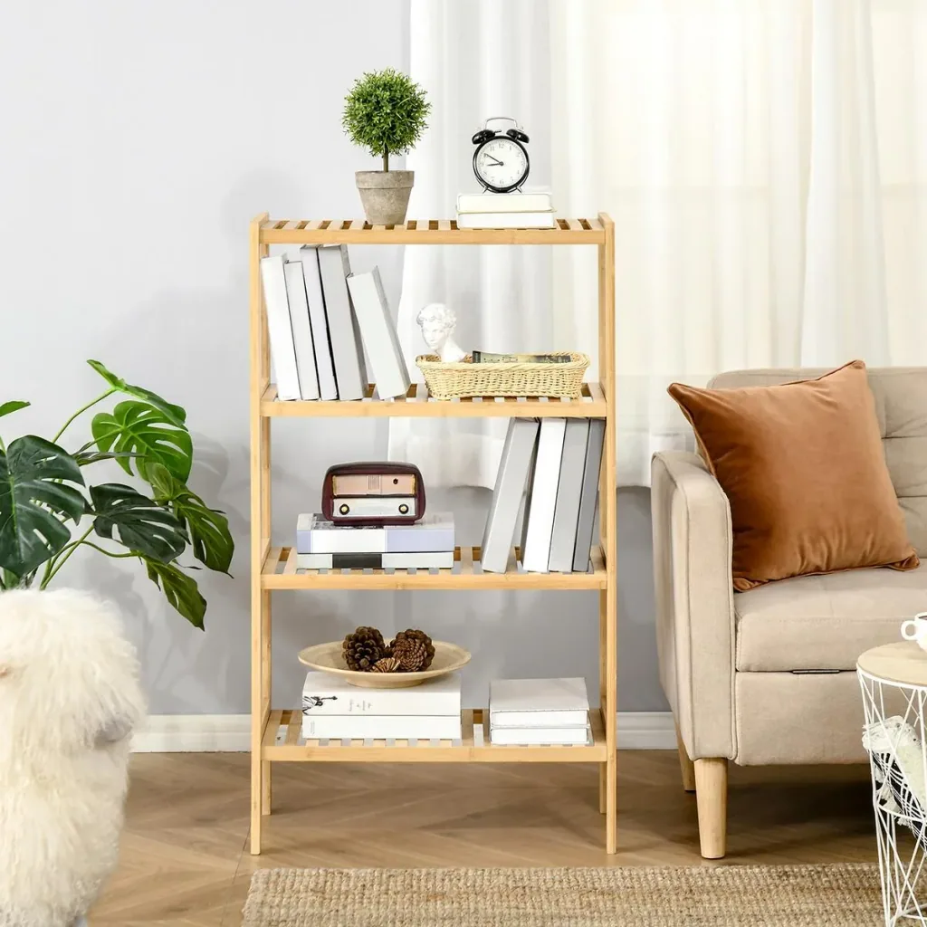Beach Shelf Bookcase 4-Tier Bamboo Storage Shelf Natural Bamboo 62 x 33 x 112 cm