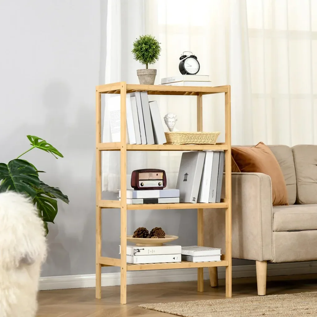Beach Shelf Bookcase 4-Tier Bamboo Storage Shelf Natural Bamboo 62 x 33 x 112 cm