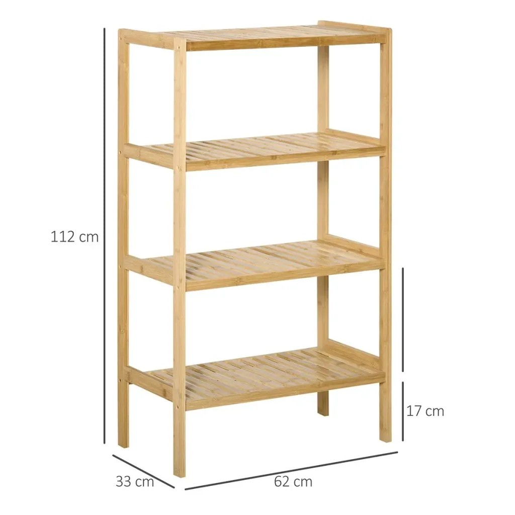 Beach Shelf Bookcase 4-Tier Bamboo Storage Shelf Natural Bamboo 62 x 33 x 112 cm