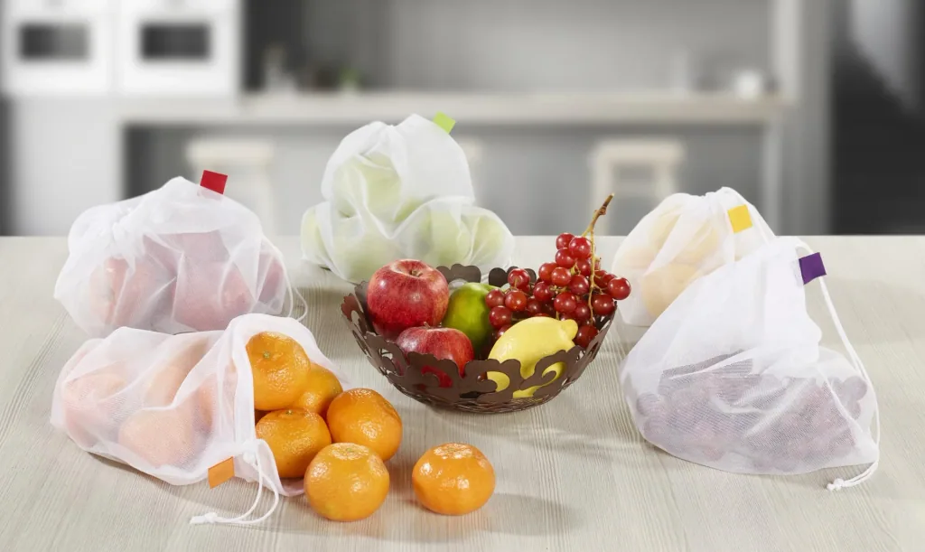 Fruit and vegetable nets, with storage bag, 6 pieces