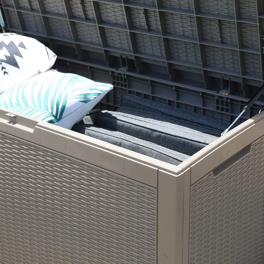 2-in-1 garden chest in rattan look grey