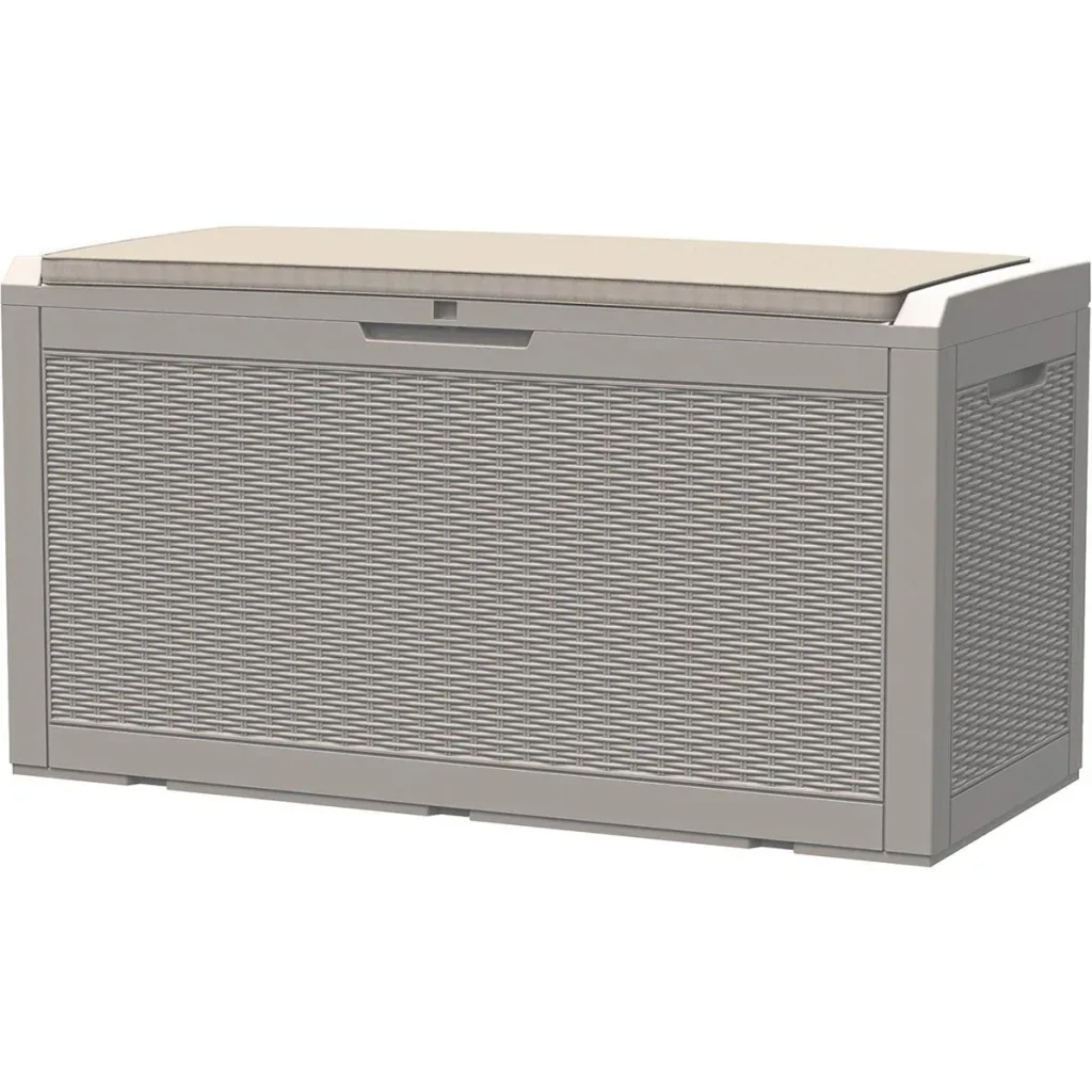 2-in-1 garden chest in rattan look grey