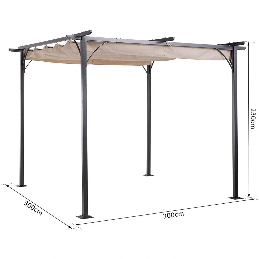 Pergola with sliding roof by cable pull
