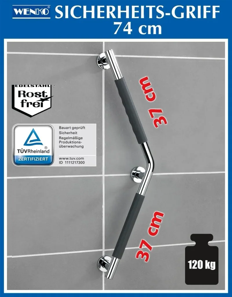 Secura stainless steel wall grab bar, 37x37cm