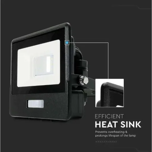 VT-118S LED Floodlight with Sensor - 10 W - 735 Lm - 6500K - Black