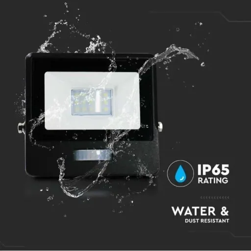 VT-118S LED Floodlight with Sensor - 10 W - 735 Lm - 6500K - Black