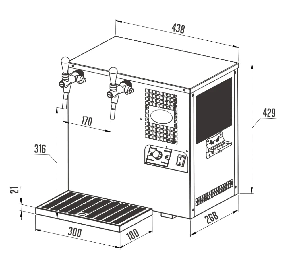 Waterdispenser, bruiswater machine, sodamaker, carbonator - AS-45, 2-lijnen