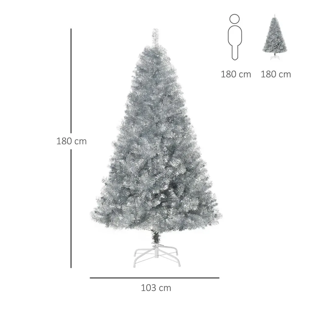 Artificial Christmas tree 180 cm Christmas tree with 1000 branch tips including Christmas tree stand metal silver+white Ø103 x 180 cm
