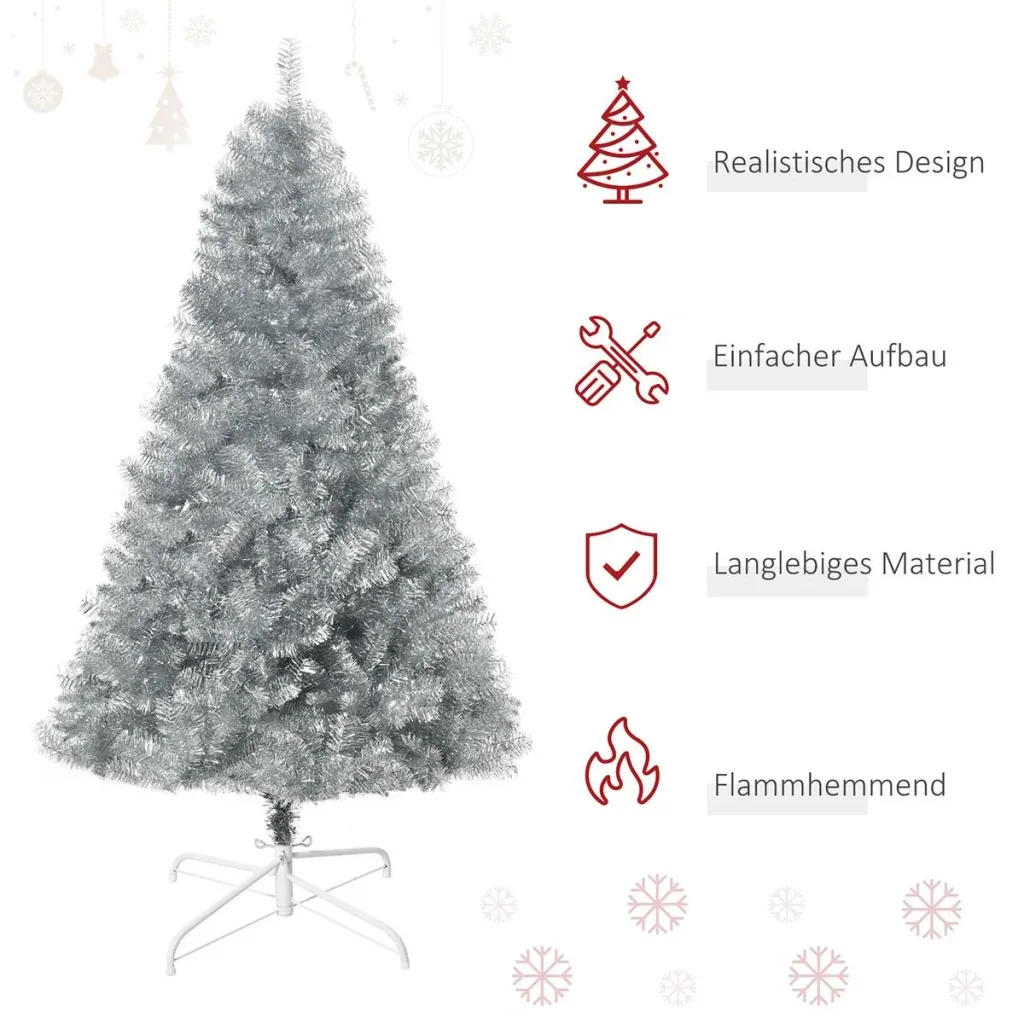 Artificial Christmas tree 180 cm Christmas tree with 1000 branch tips including Christmas tree stand metal silver+white Ø103 x 180 cm