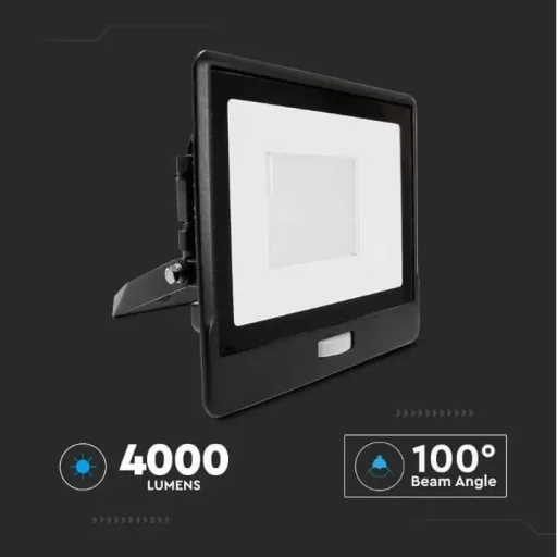 VT-158S LED Floodlight with Sensor - 50 W - 4000 Lm - 6500K - Black