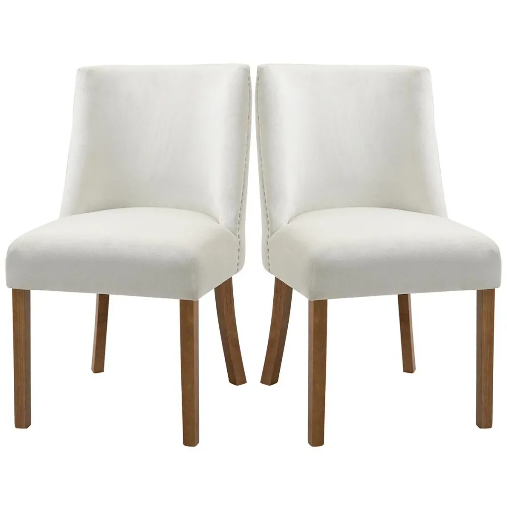 Set of 2 dining room chairs, kitchen chairs, upholstered chairs with backrest, upholstered armchair, faux leather armchair, wooden legs, cream white, 49x6
