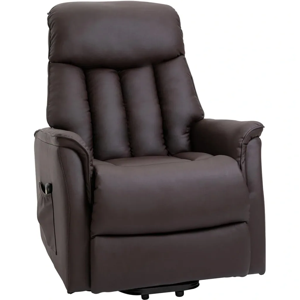 Riser chair TV chair with electric riser and reclining function, faux leather, brown, 80 x 94 x 104 cm