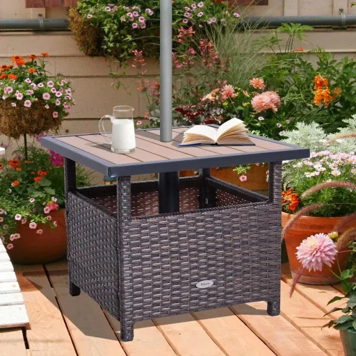 Polyrattan garden table brown