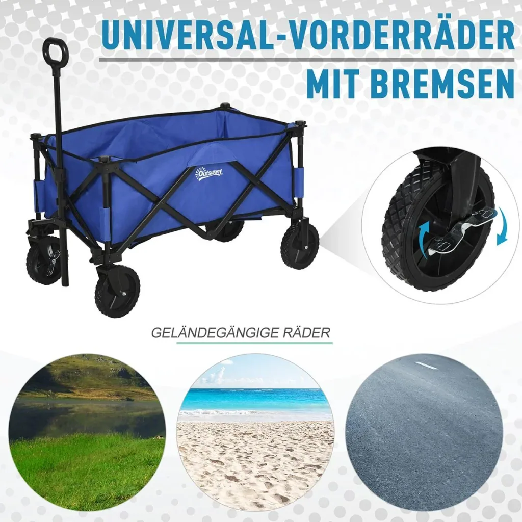 Handcart, foldable handcart, 360° garden cart, transport cart, beach cart, steel frame, Oxford, 107 x 51 x 91.5 cm