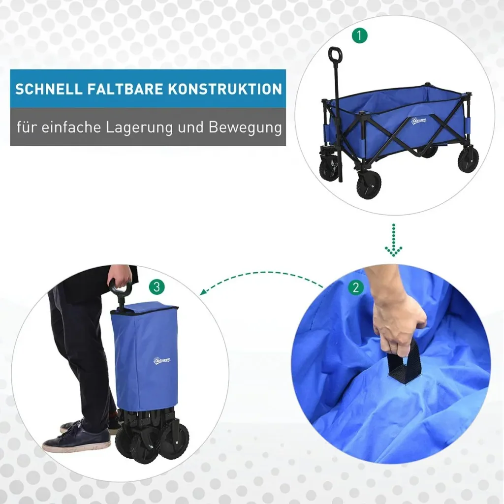 Handcart, foldable handcart, 360° garden cart, transport cart, beach cart, steel frame, Oxford, 107 x 51 x 91.5 cm