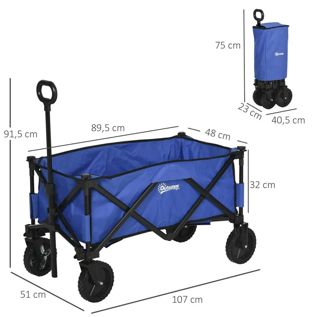 Handcart, foldable handcart, 360° garden cart, transport cart, beach cart, steel frame, Oxford, 107 x 51 x 91.5 cm