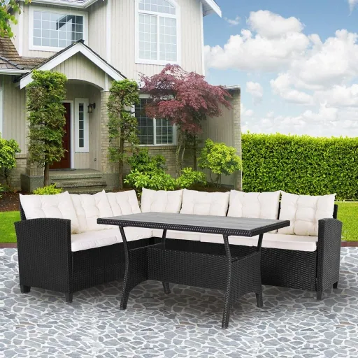 Polyrattan lounge set black WPC table top