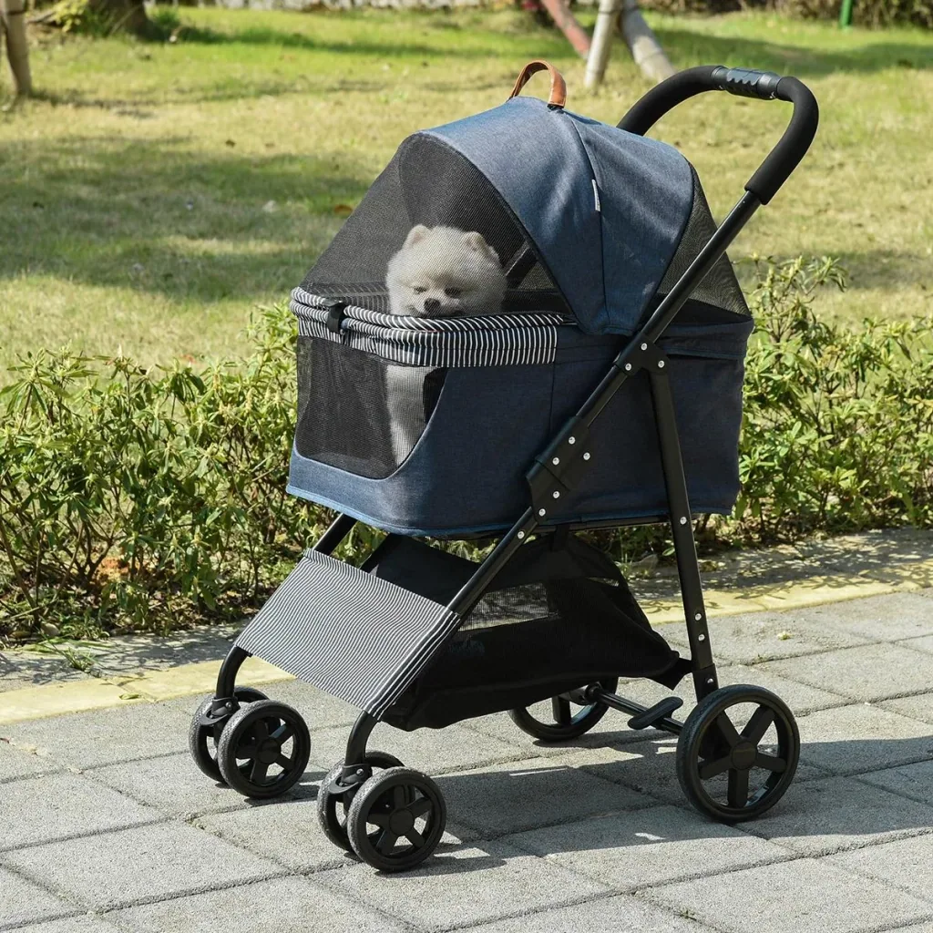 2-in-1 dog buggy transport bag cat buggy with universal wheel removable cover Oxford dark blue + black 77.5 x 51