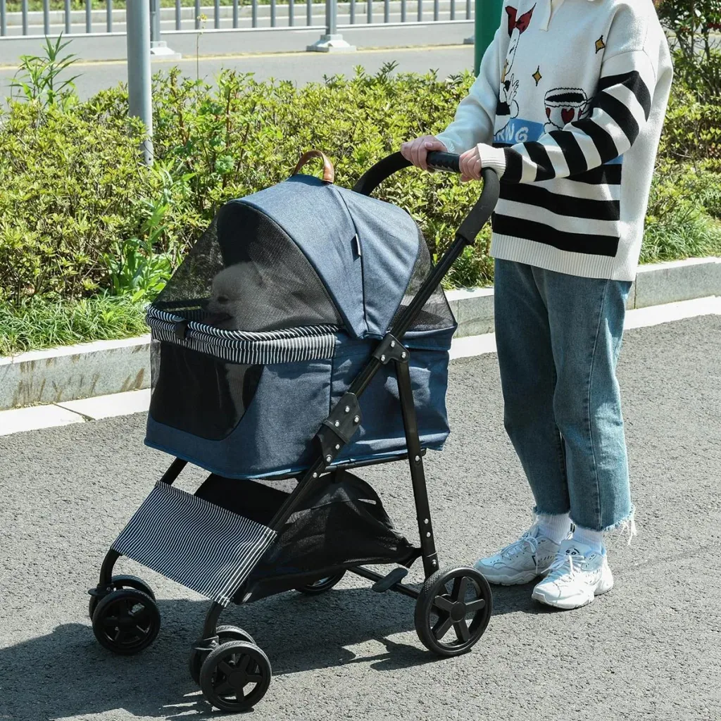 2-in-1 dog buggy transport bag cat buggy with universal wheel removable cover Oxford dark blue + black 77.5 x 51