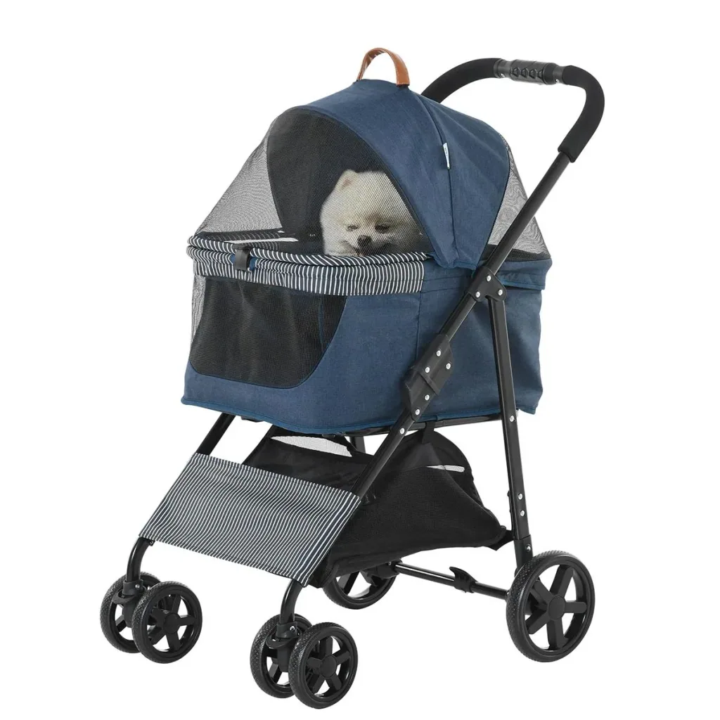 2-in-1 dog buggy transport bag cat buggy with universal wheel removable cover Oxford dark blue + black 77.5 x 51