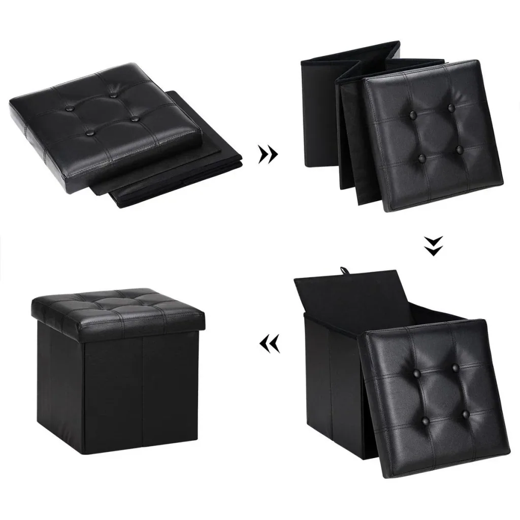 Folding stool with shelf black 38x38x38 cm