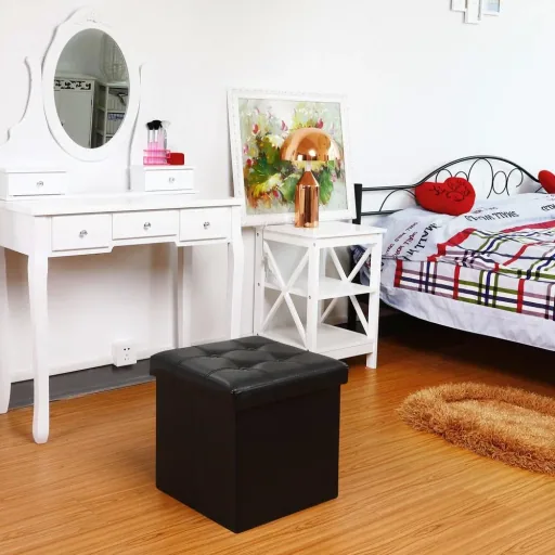 Folding stool with shelf black 38x38x38 cm