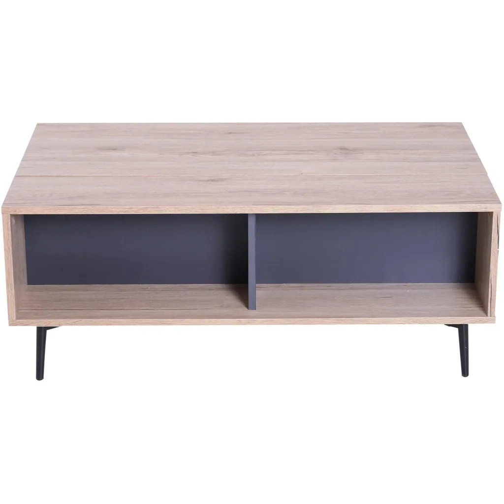 Side table coffee table table top height adjustable foldable with shelf storage compartment wood 100 x 58 x (39.3 52.7) cm