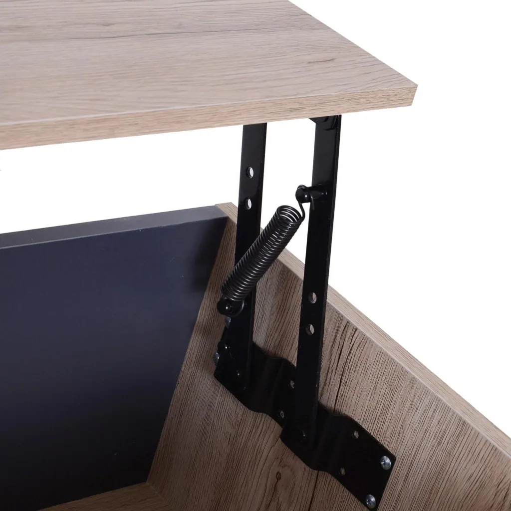 Side table coffee table table top height adjustable foldable with shelf storage compartment wood 100 x 58 x (39.3 52.7) cm