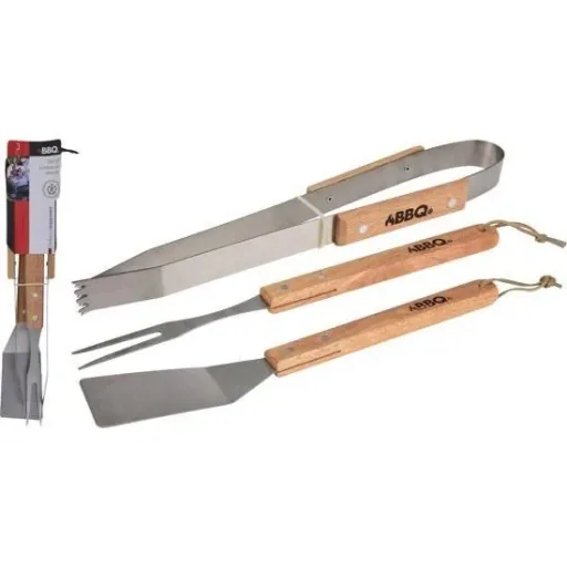 BBQ tools with wooden handle - 3 pieces