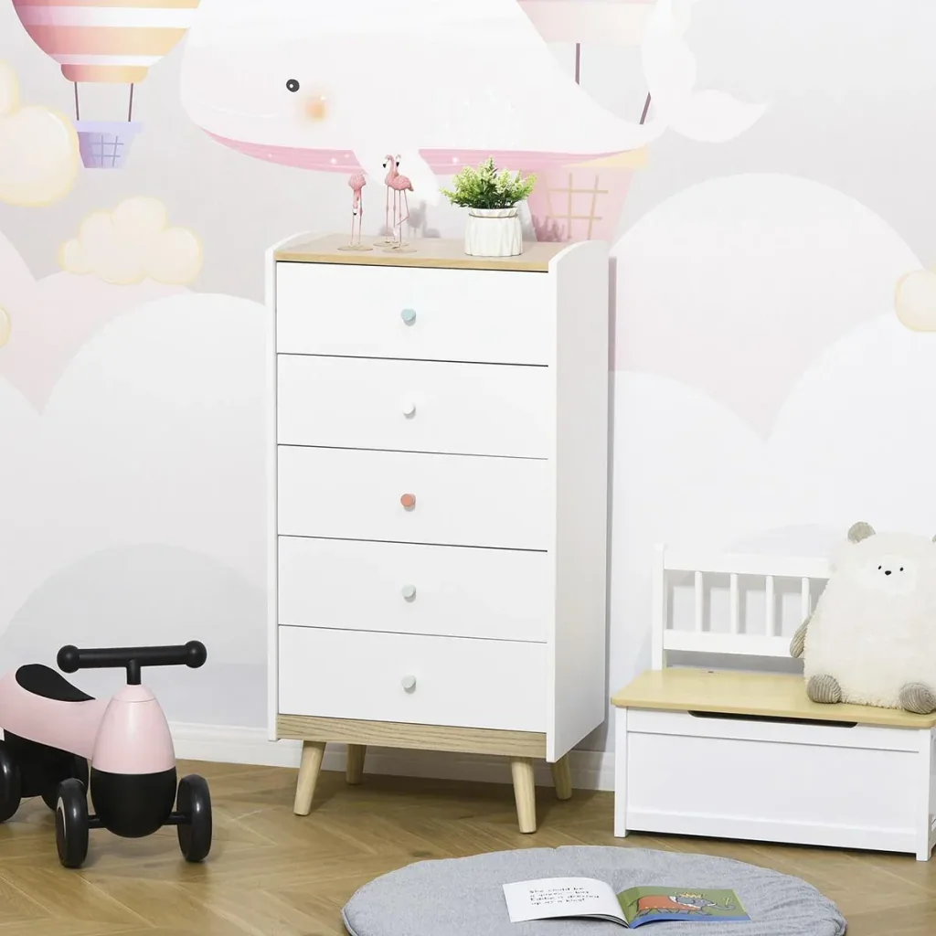 Children's chest of drawers with 5 drawers handle drawer cabinet for children from 3 years children's cabinet with anti-tip device Kie