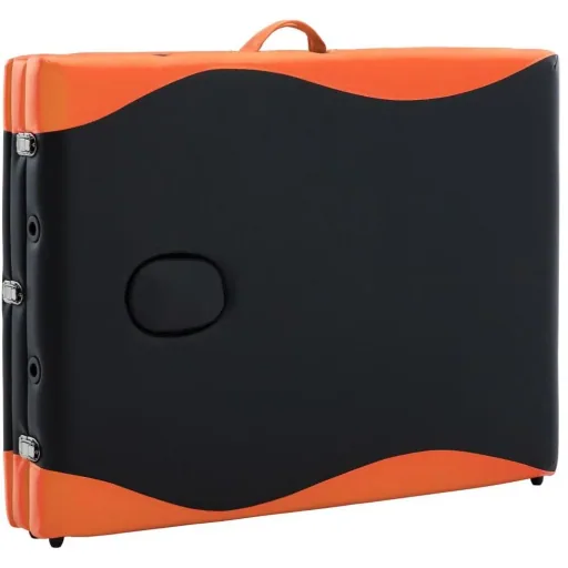 Folding massage table 3 zones wood black and orange