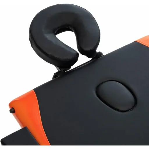 Folding massage table 3 zones wood black and orange