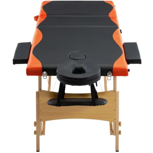Folding massage table 3 zones wood black and orange