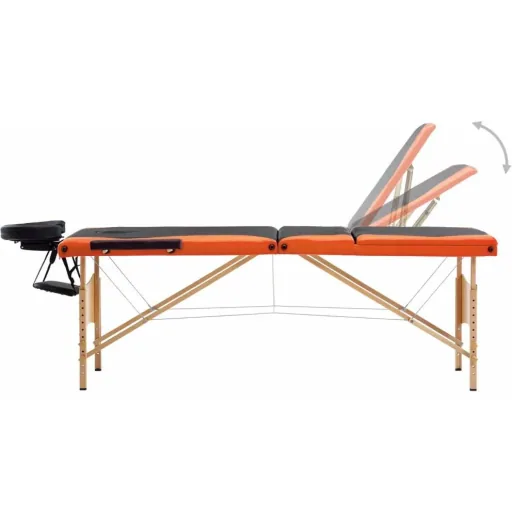 Folding massage table 3 zones wood black and orange