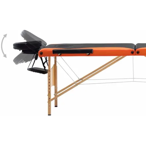 Folding massage table 3 zones wood black and orange