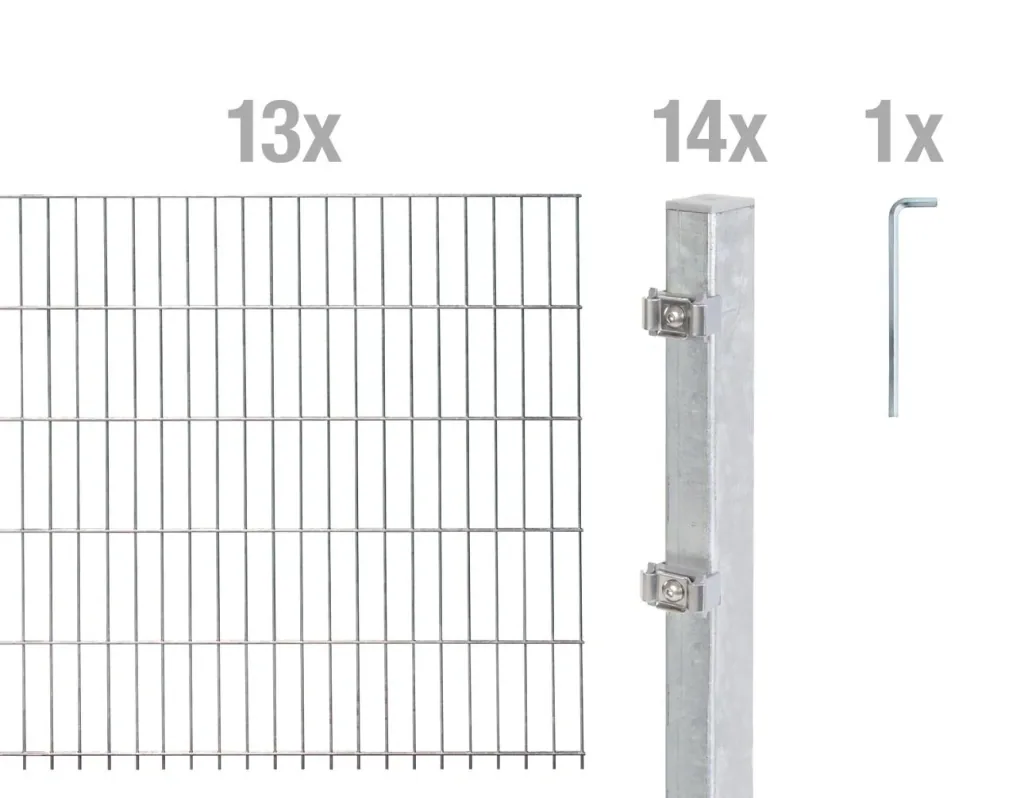 Double rod mesh fence complete set, hot-dip galvanized, height 120 cm, length 26 m