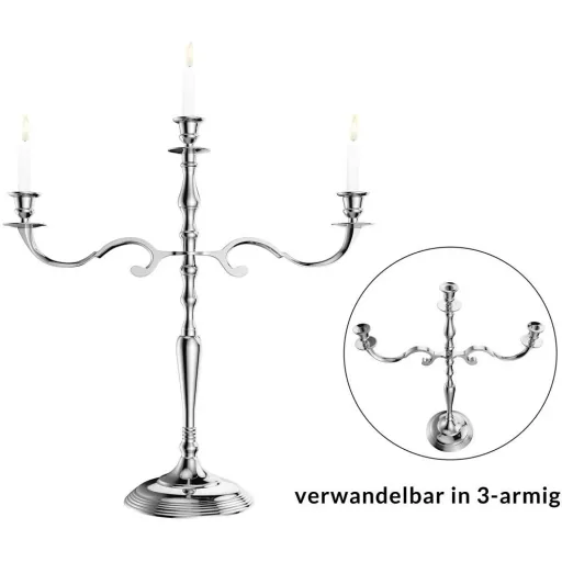 Candlestick silver shiny aluminum 60cm 5-armed candelabra
