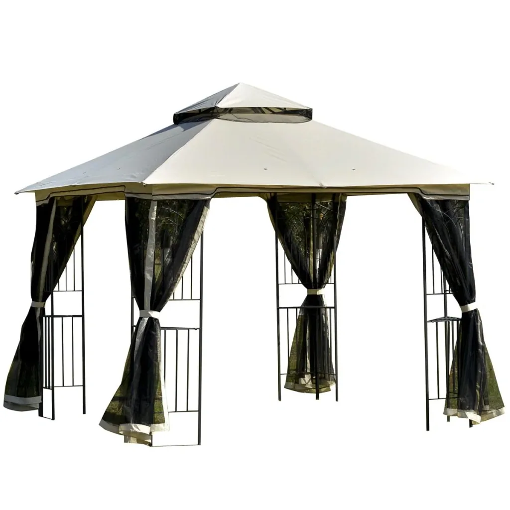 Garden gazebo with double roof, gazebo, garden tent, marquee, party tent with 4 side walls, metal + polyester, beige, 3 x 3 x 2