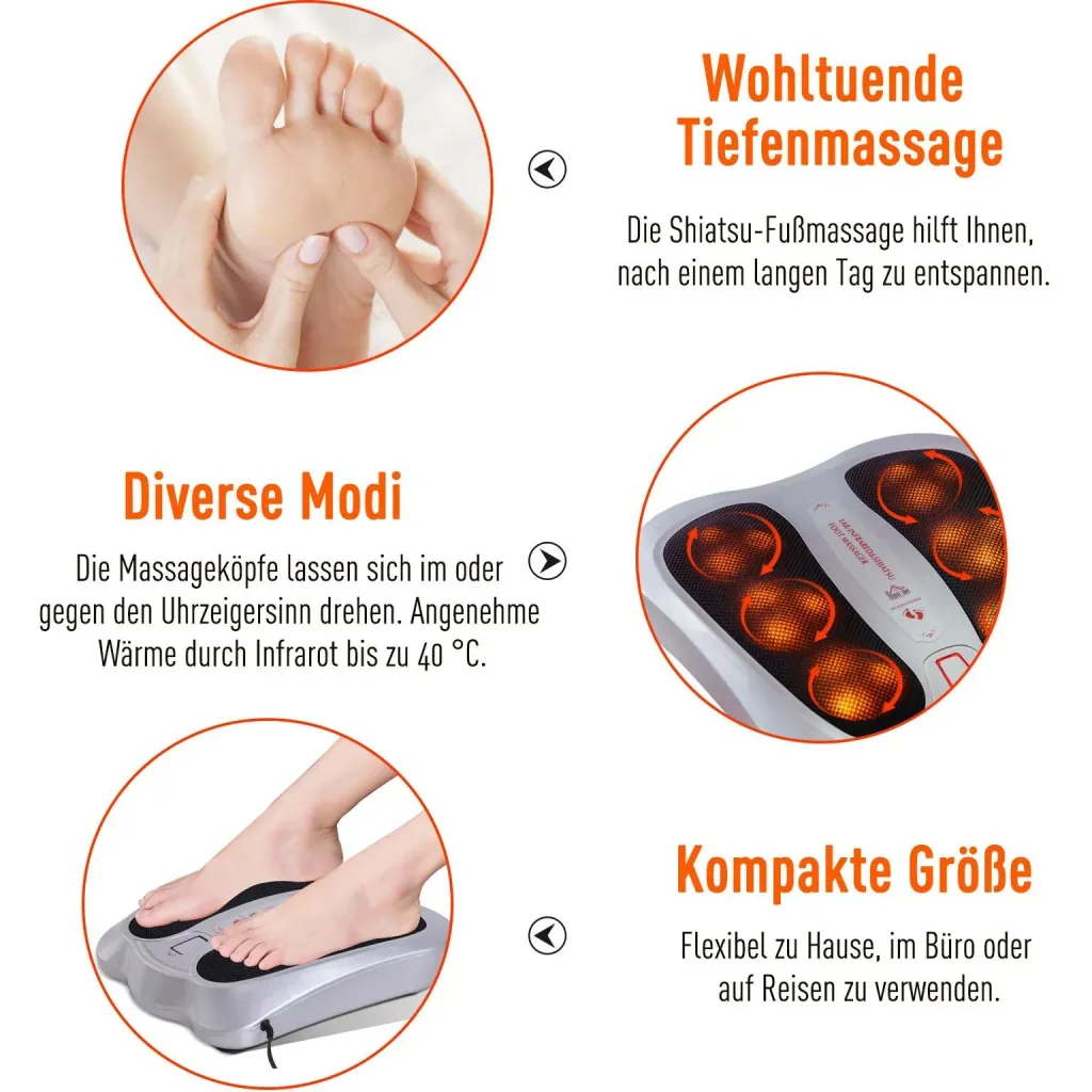 Shiatsu Foot Massager Electric Heat Function Reflexology Foot Massage 2 Modes Silver