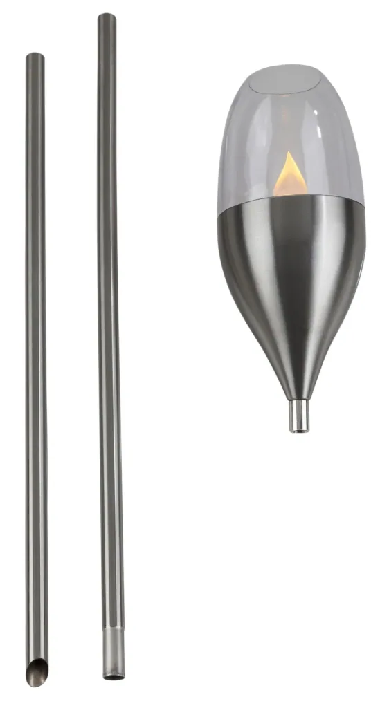 Solar garden light with flickering amber LED, pluggable