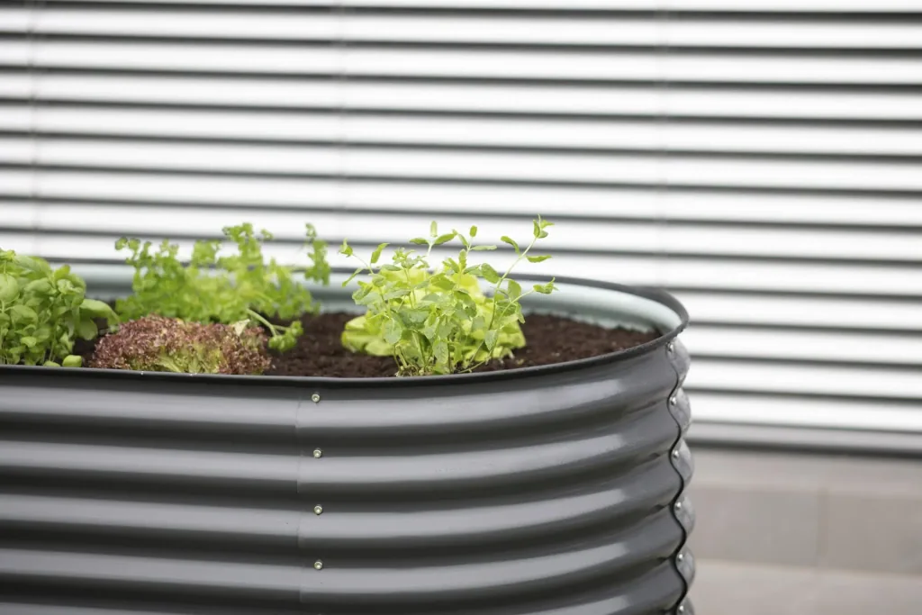Verhoogde moestuinbak Grow Faster, 160×80×82 cm, Antraciet – Metaal van gegalvaniseerd golfplaat