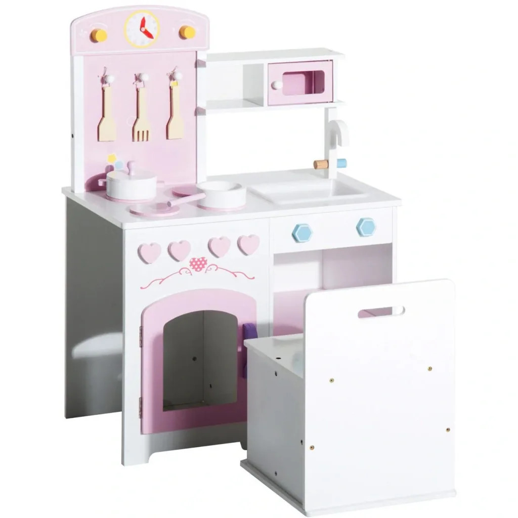 Children's kitchen play kitchen with accessories stool wood pink
