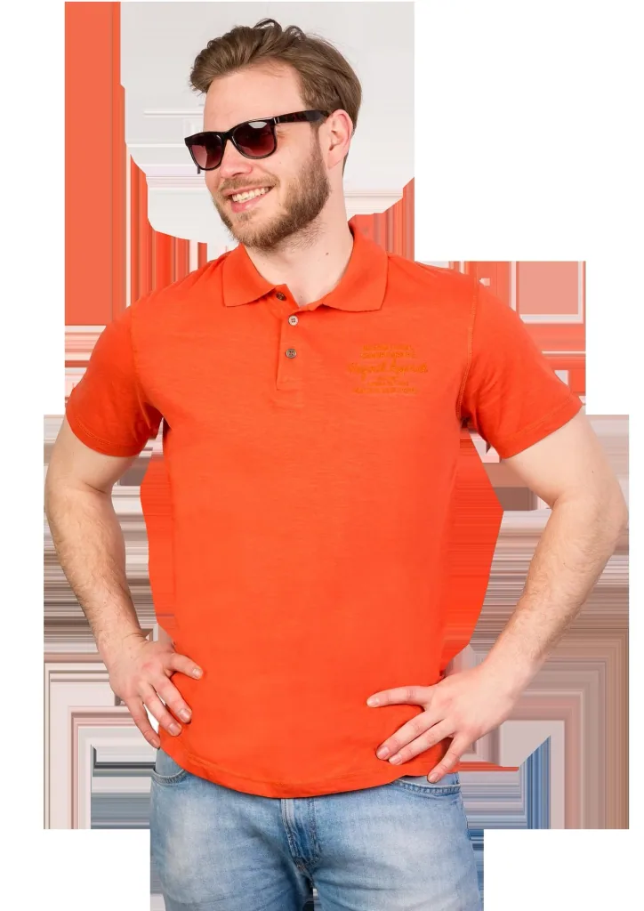 Polo shirt with button placket, color terracotta, size M