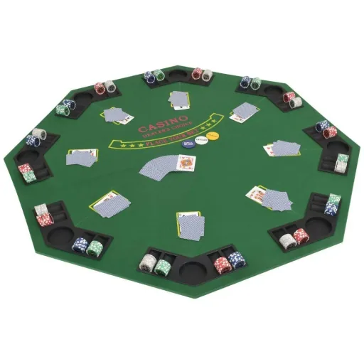 Poker table top for 8 players, 2-way folding, green